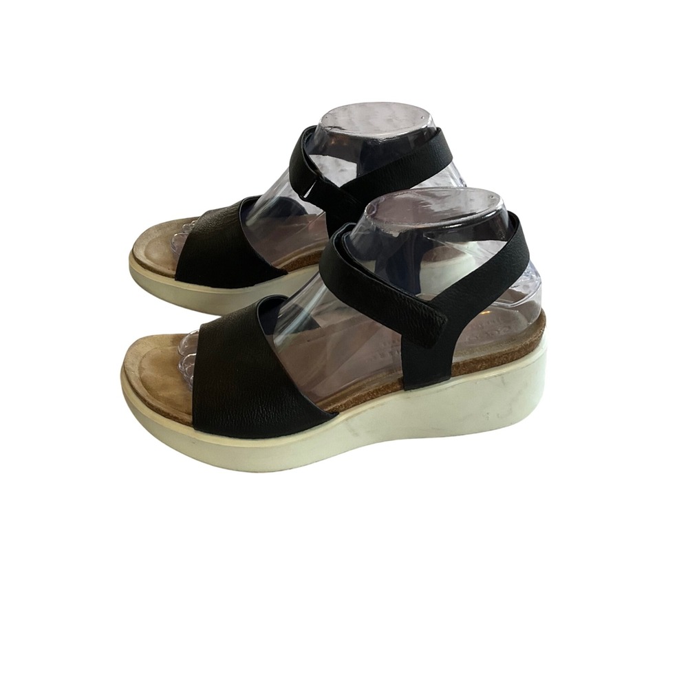 ECCO Corksphere Sandal Womens 8-8.5 Black Leather Wedge Platform Ankle Strap